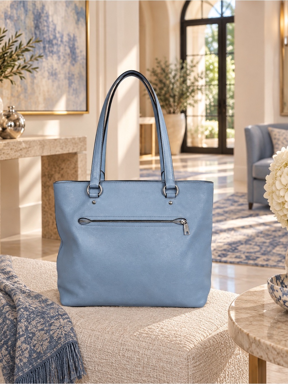 COACH Bay Tote in Cornflower Blue Pebbled Leather - Picture 3 of 6